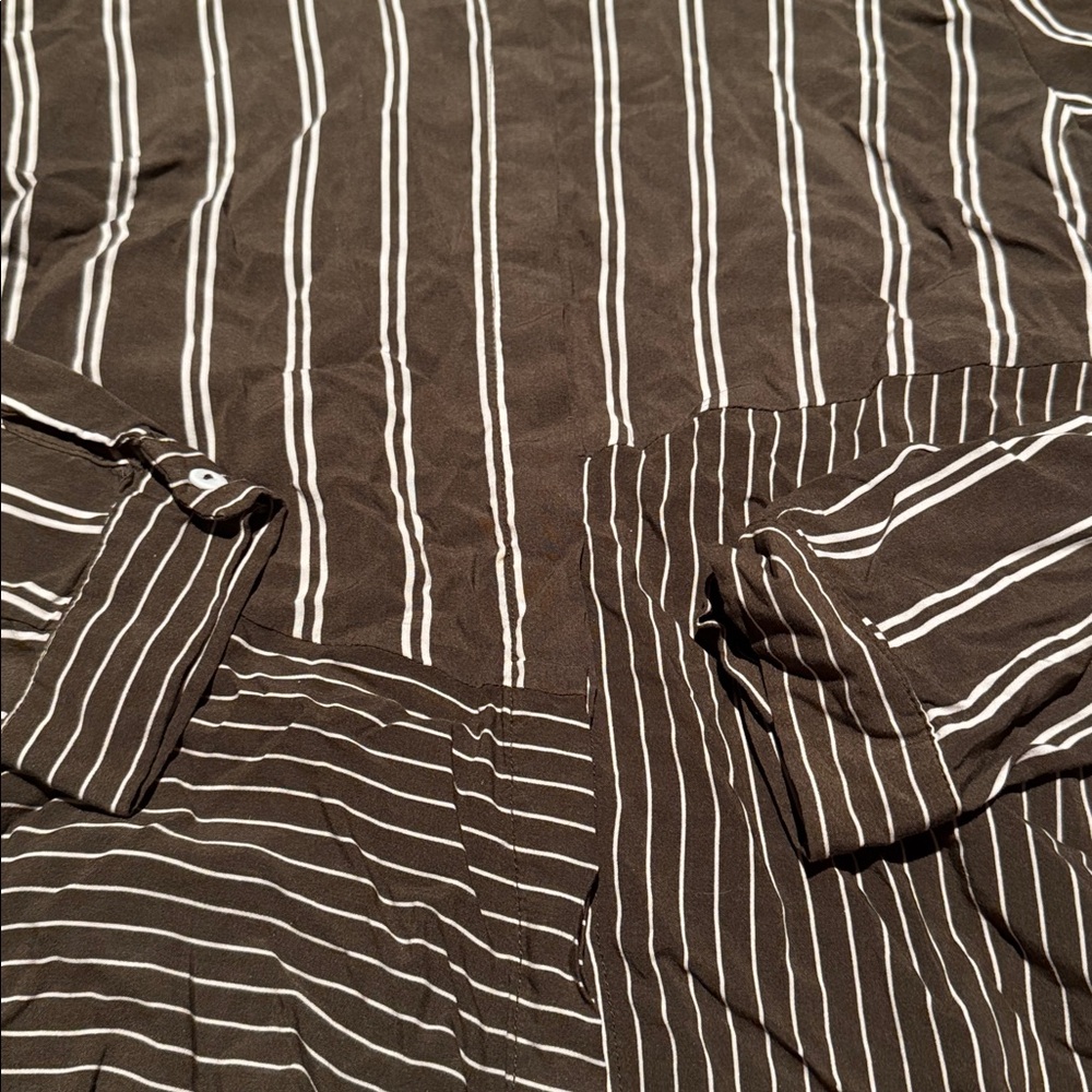 Numph olive green and white stripe button down shirt size 38 - Picture 3 of 4